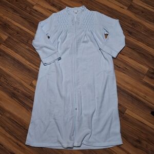 Miss Elaine Large Blue Terry Full Zip Floral Robe Tassel Lounge House Dress Blue